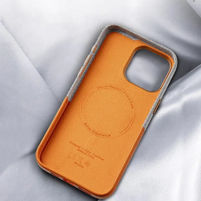 Case Apple Dual Couro e Tecido